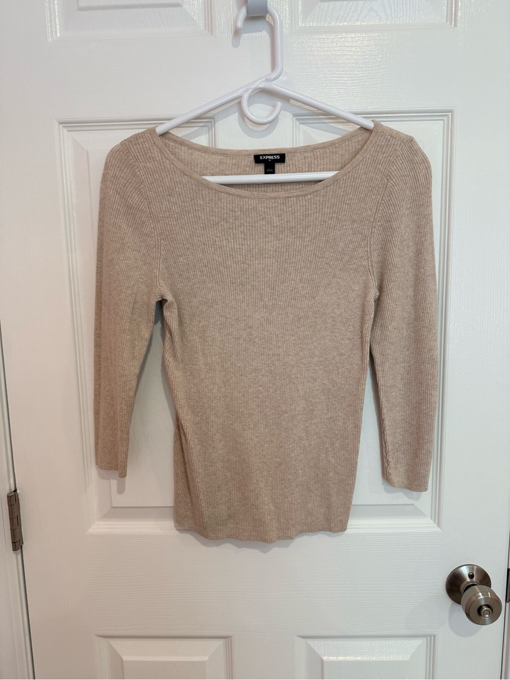 Express Women’s Beige Ribbed Boatneck Sweater